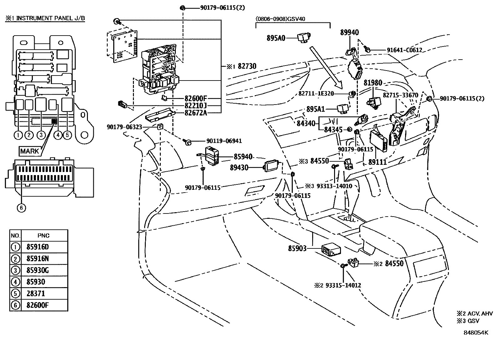 Toyota CAMRY 开关和继电器和ECU EPC diagram — 848054K