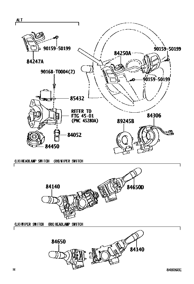 Toyota CAMRY 开关和继电器和ECU EPC diagram — 848060E