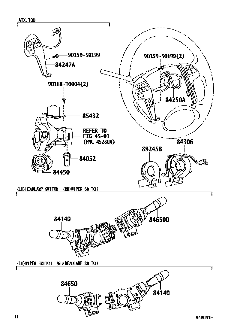 Toyota CAMRY 开关和继电器和ECU EPC diagram — 848061E
