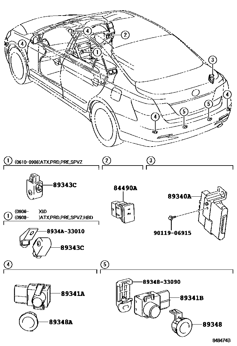 Toyota CAMRY 测距雷达和倒车雷达 EPC diagram — 848474B