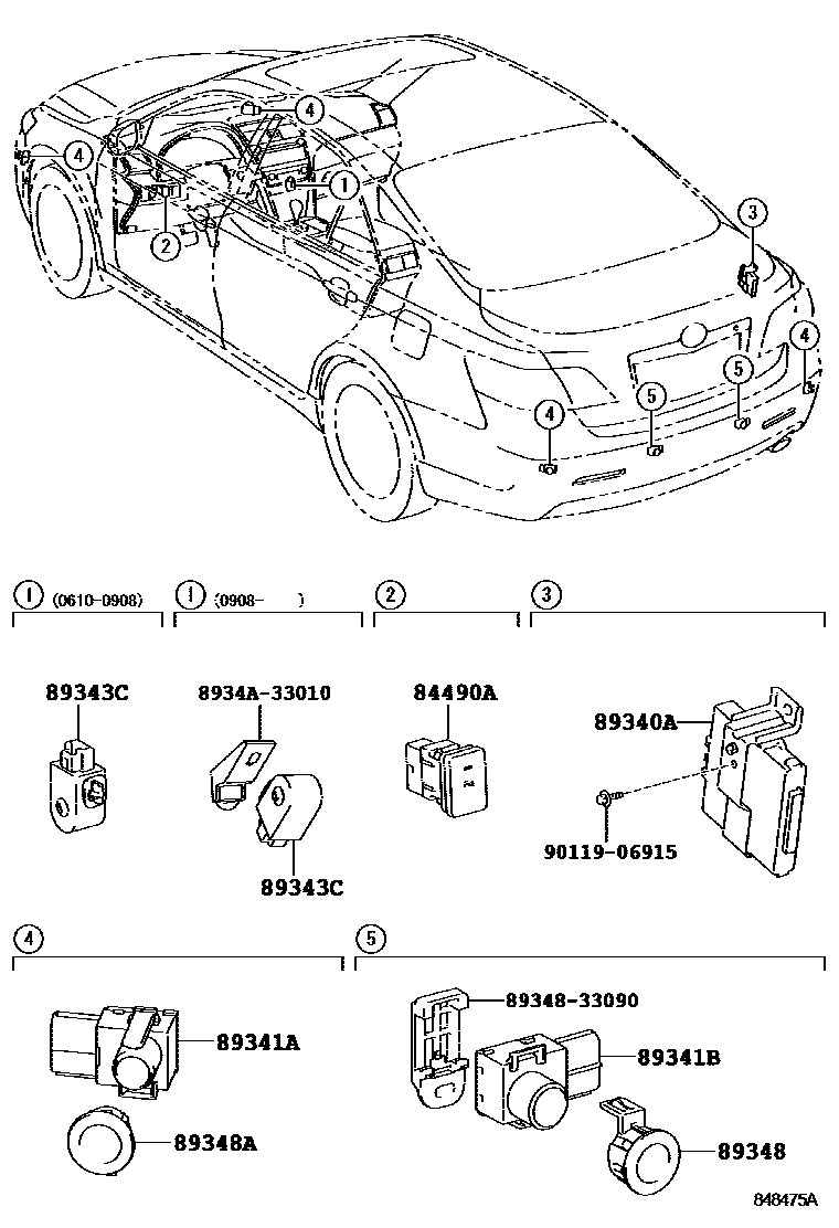 Toyota CAMRY 测距雷达和倒车雷达 EPC diagram — 848475A