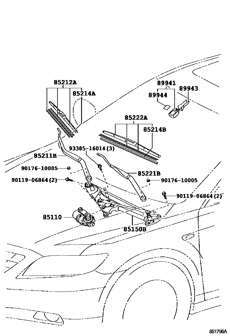 Toyota CAMRY 挡风玻璃刮水器 EPC diagram — 851796A