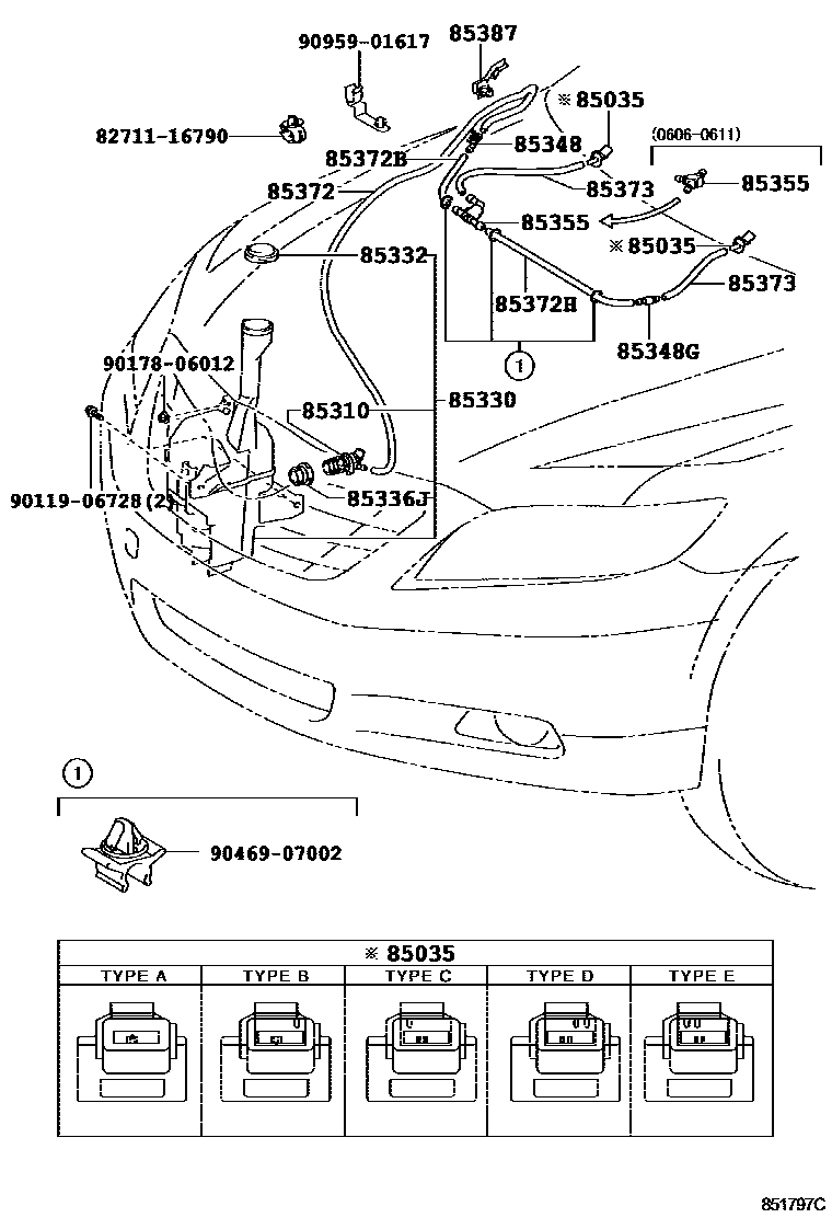 Toyota CAMRY 挡风玻璃清洗器 EPC diagram — 851797C