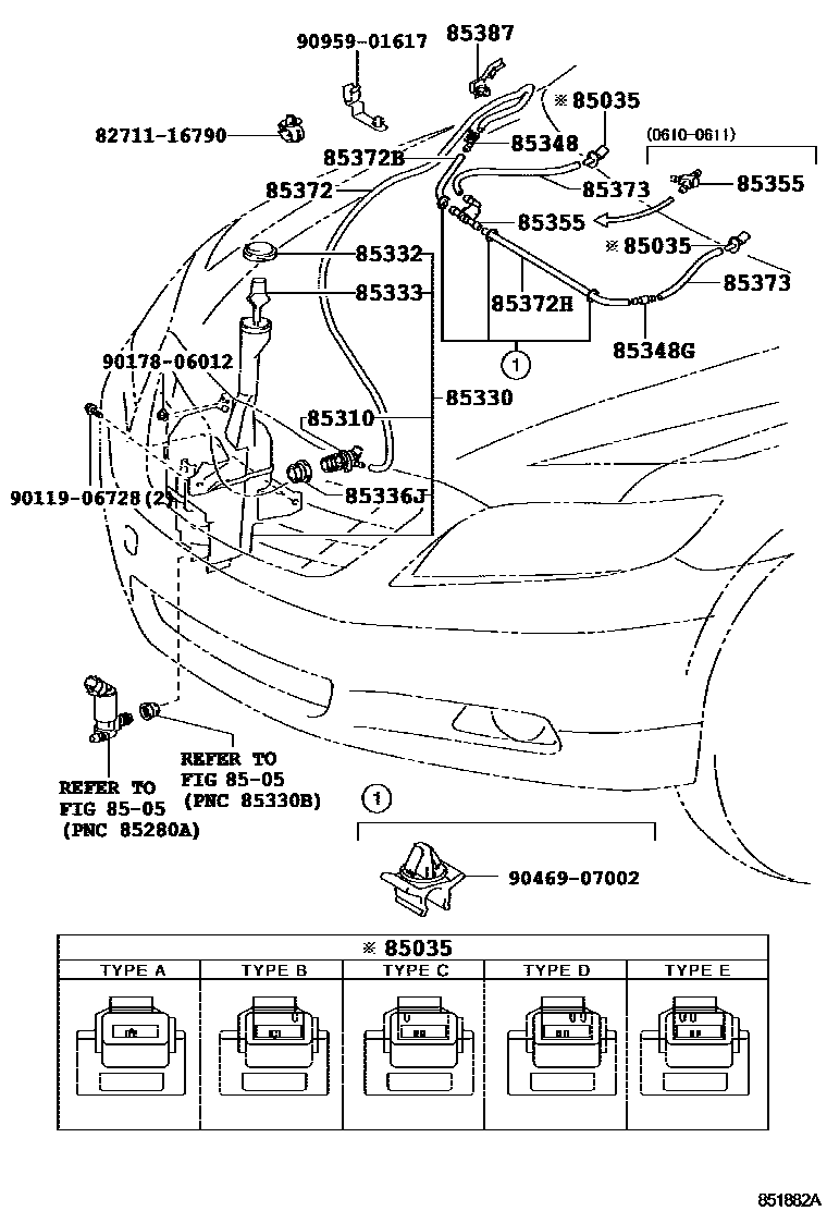 Toyota CAMRY 挡风玻璃清洗器 EPC diagram — 851882A