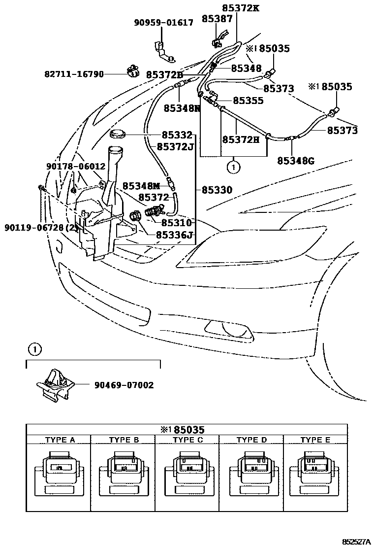 Toyota CAMRY 挡风玻璃清洗器 EPC diagram — 852527A