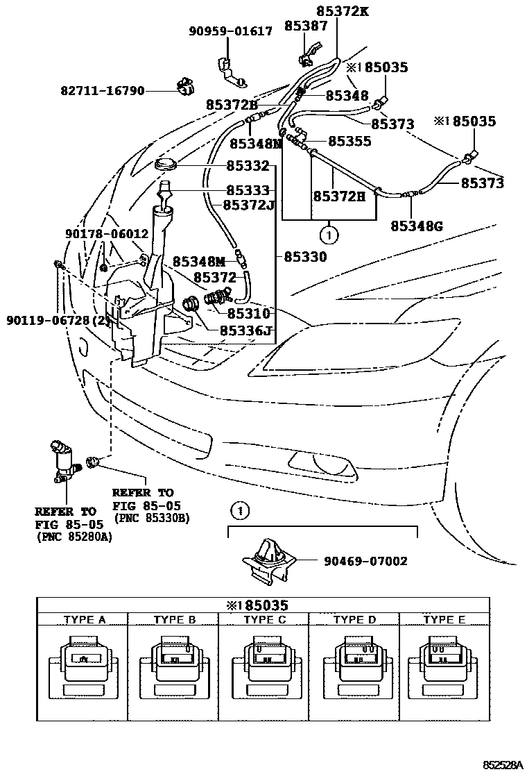 Toyota CAMRY 挡风玻璃清洗器 EPC diagram — 852528A