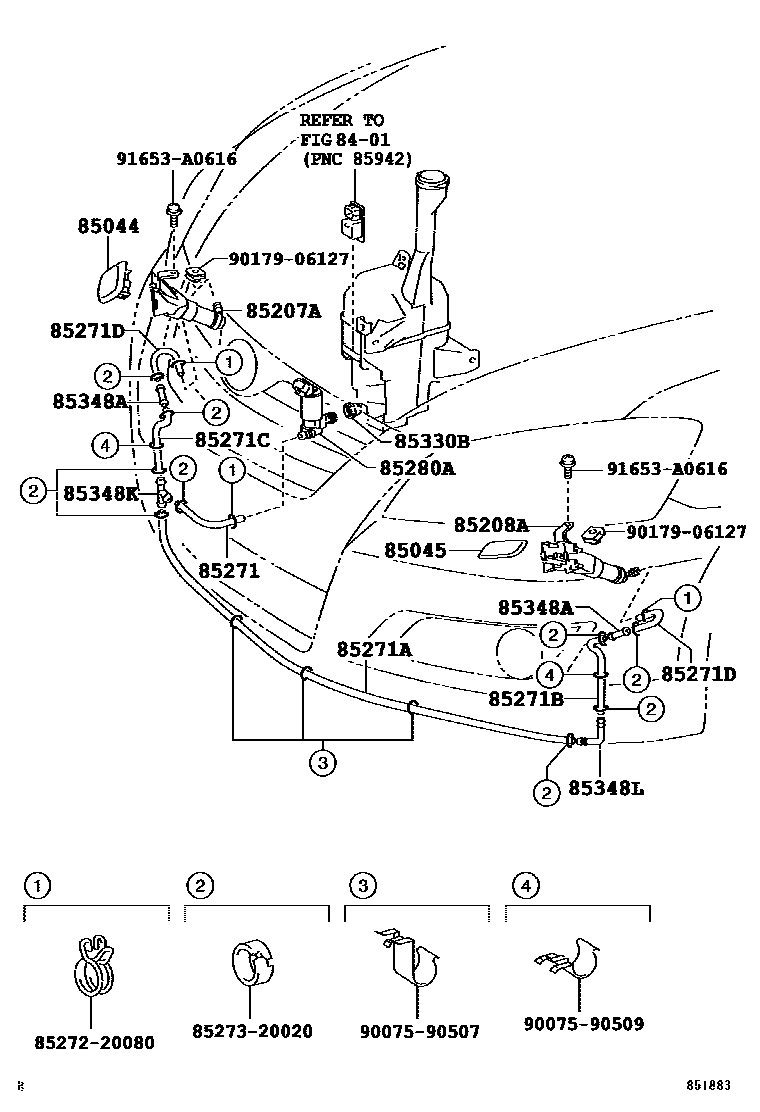 Toyota CAMRY 前大灯清洗器 EPC diagram — 851883