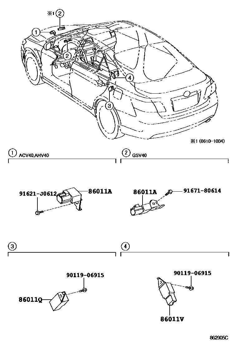Toyota CAMRY 收音机、放大器和冷凝器 EPC diagram — 862905C
