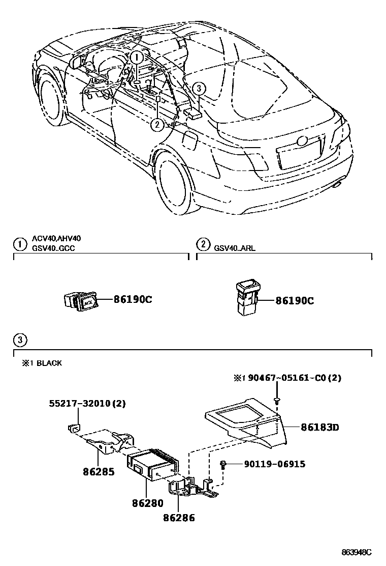 Toyota CAMRY 收音机、放大器和冷凝器 EPC diagram — 863948C