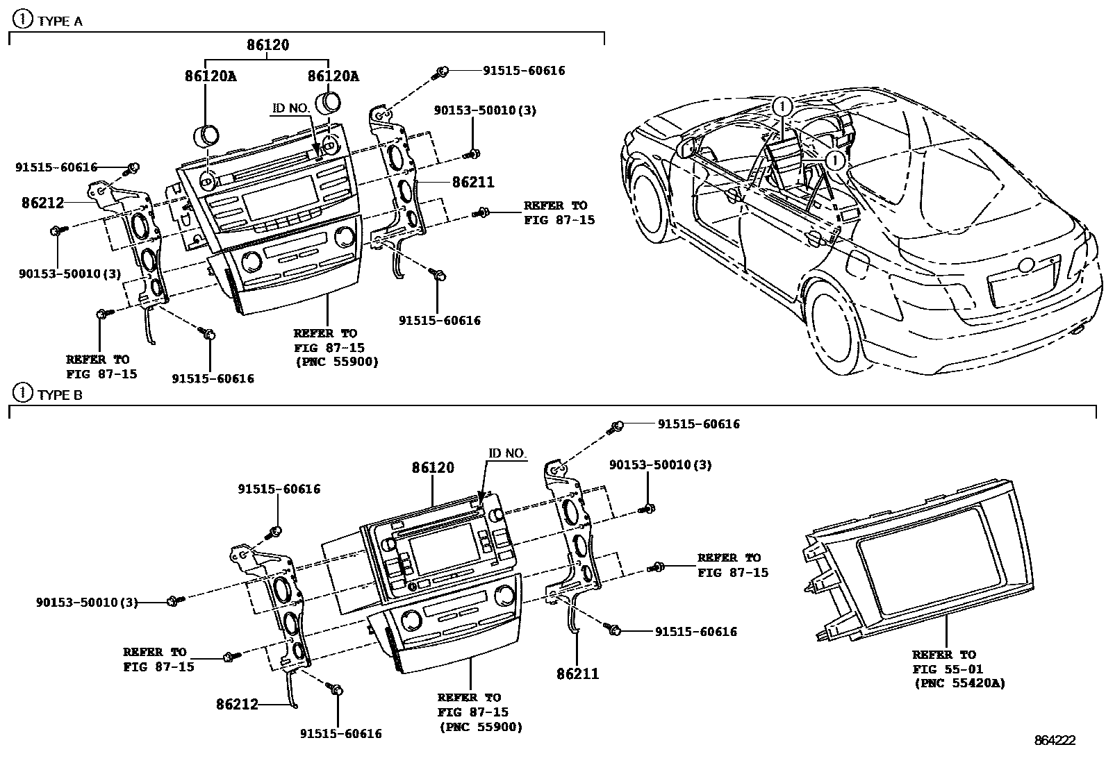 Toyota CAMRY 收音机、放大器和冷凝器 EPC diagram — 864222
