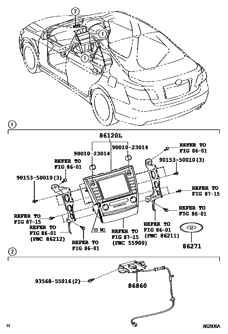 Toyota CAMRY 导航和前监视器显示屏 EPC diagram — 862906A