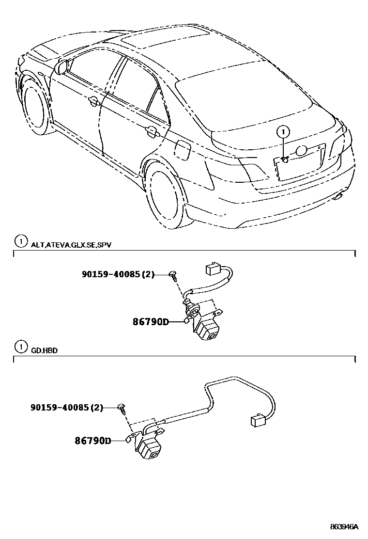 Toyota CAMRY 倒车影像和摄像头 EPC diagram — 863946A