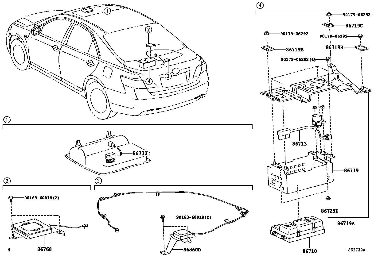 Toyota CAMRY 车载电话和呼救装置 EPC diagram — 862739A