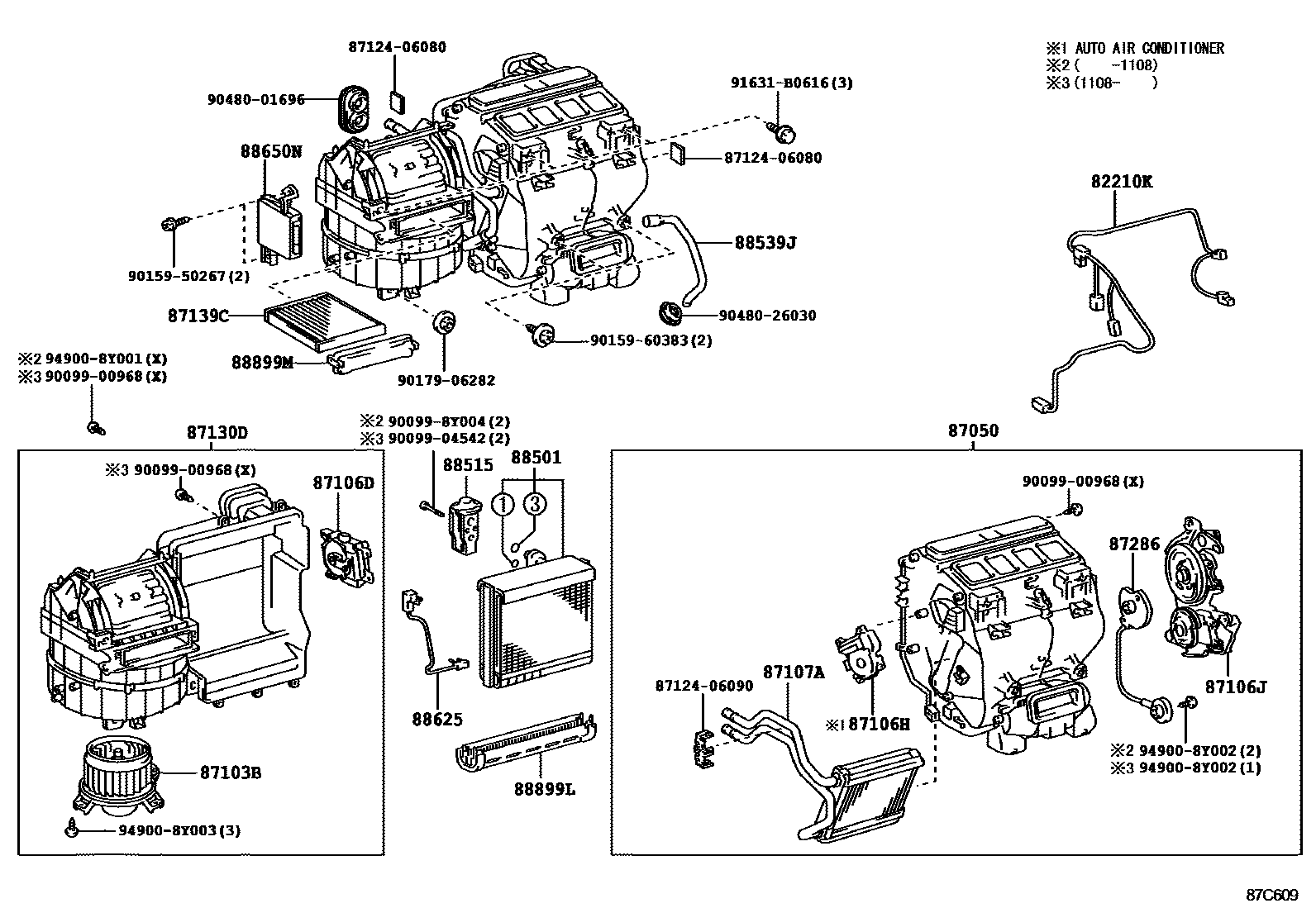 Toyota CAMRY 暖风和空调系统 - 冷却器组件 EPC diagram — 87C609