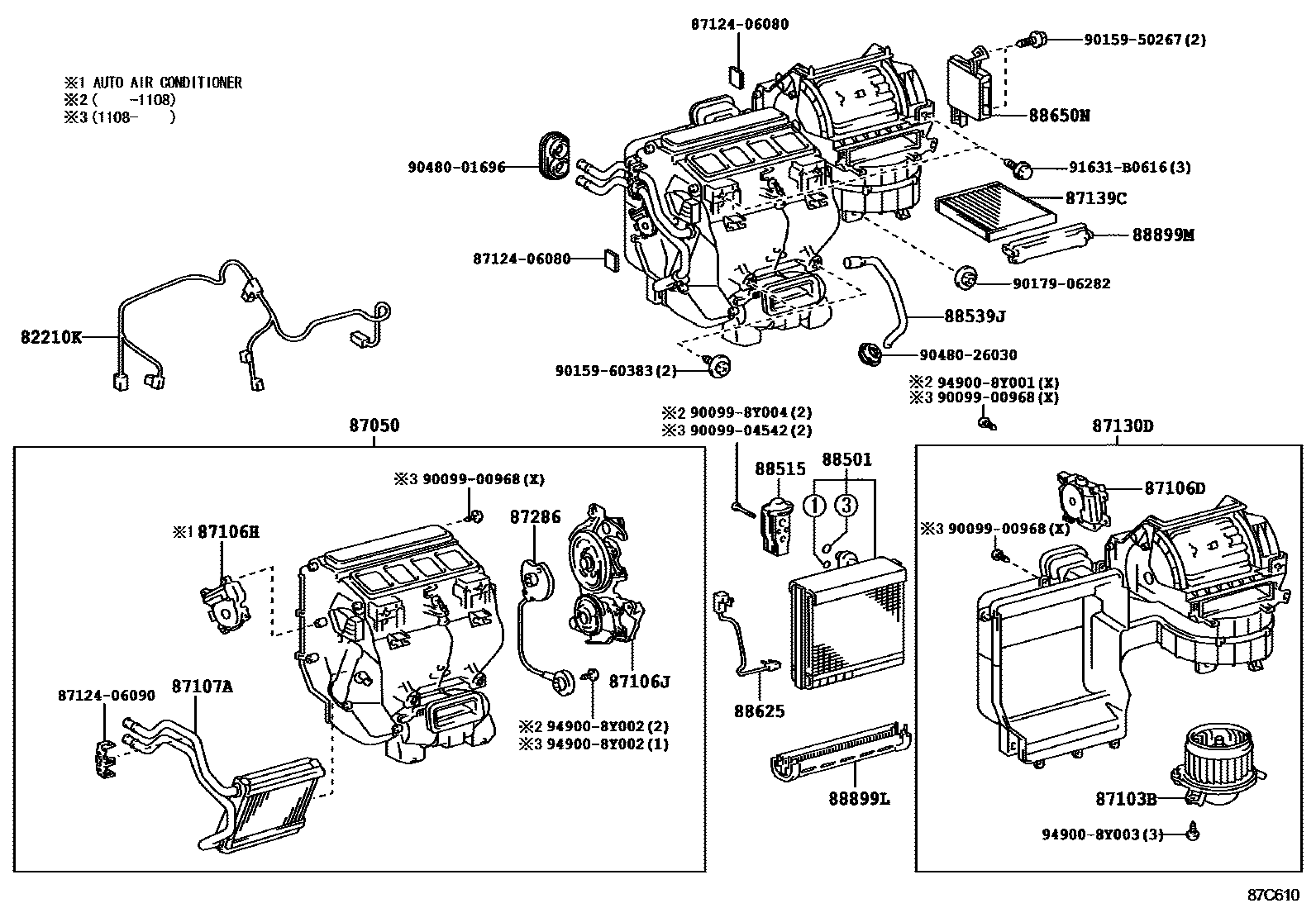 Toyota CAMRY 暖风和空调系统 - 冷却器组件 EPC diagram — 87C610