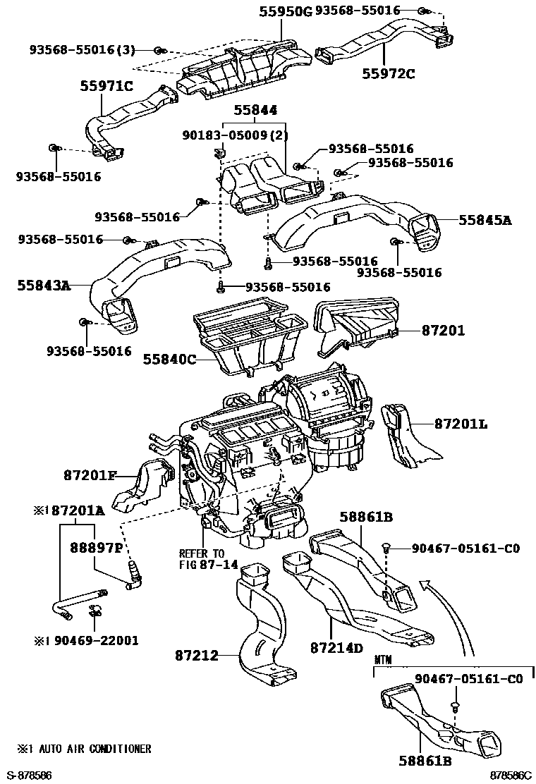 Toyota CAMRY 暖风和空调系统 - 控制器和风管 EPC diagram — 878586C