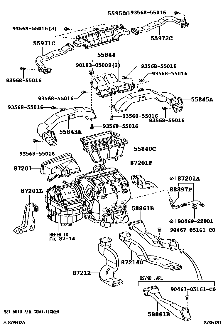Toyota CAMRY 暖风和空调系统 - 控制器和风管 EPC diagram — 878602D