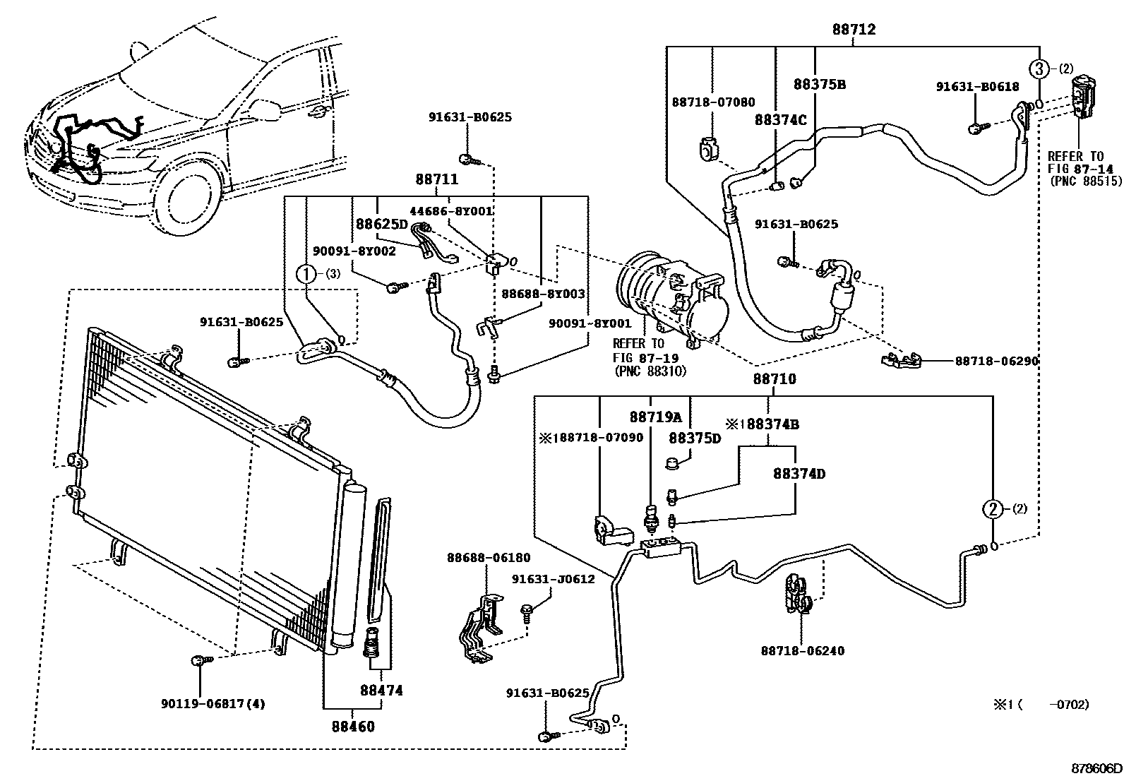 Toyota CAMRY Heating & Air Conditioning - Cooler Piping EPC diagram — 878606D