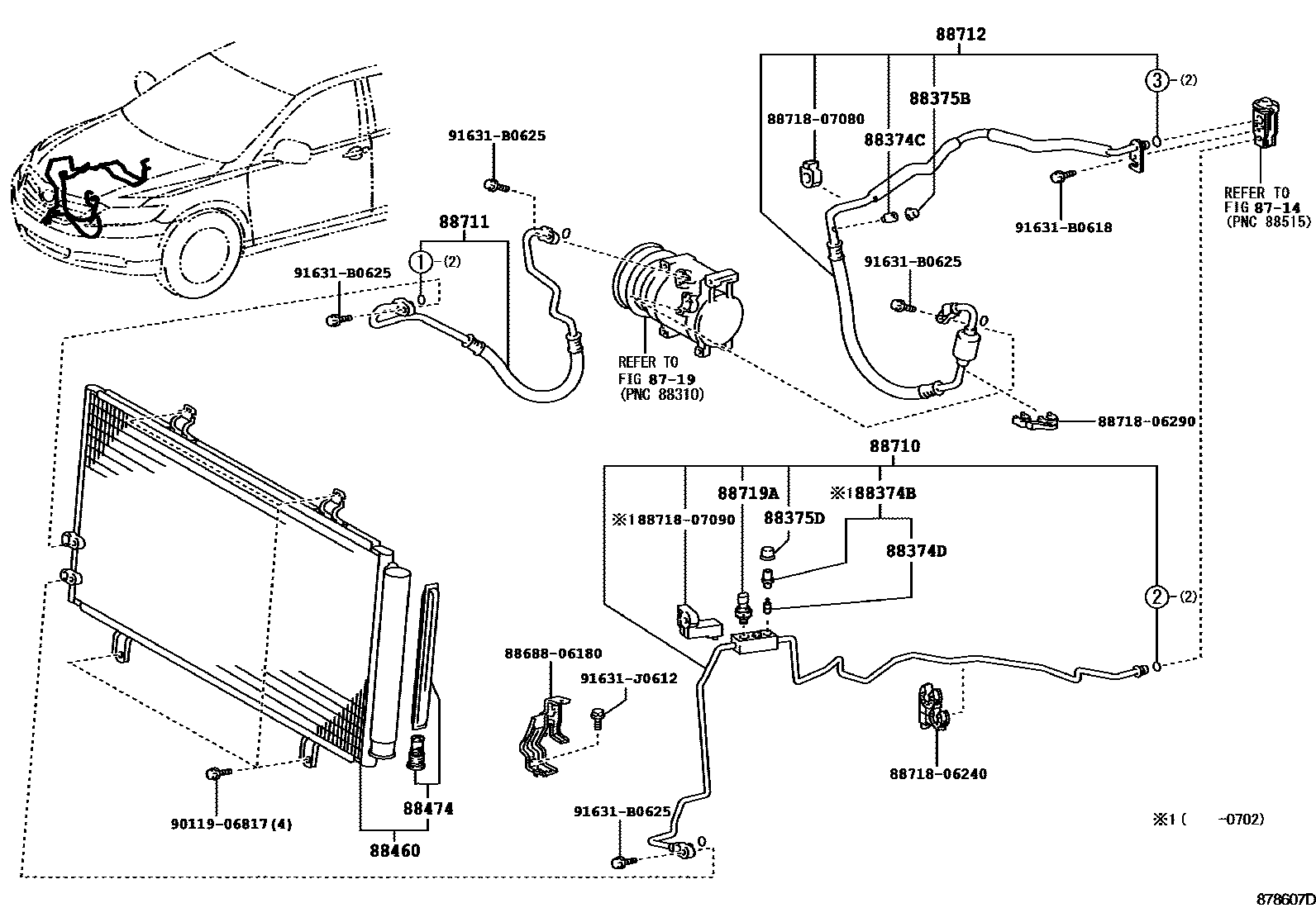 Toyota CAMRY Heating & Air Conditioning - Cooler Piping EPC diagram — 878607D