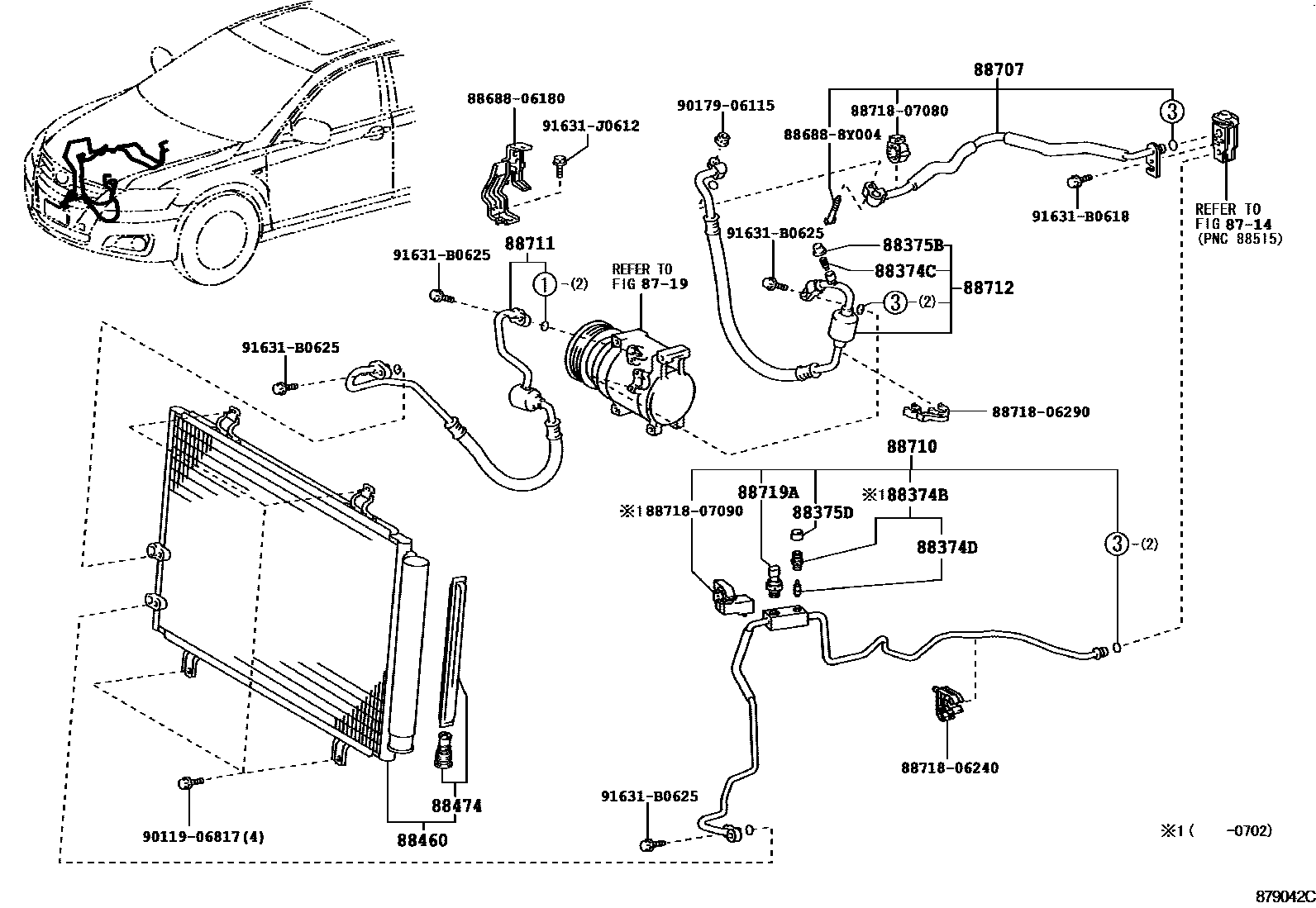 Toyota CAMRY Heating & Air Conditioning - Cooler Piping EPC diagram — 879042C