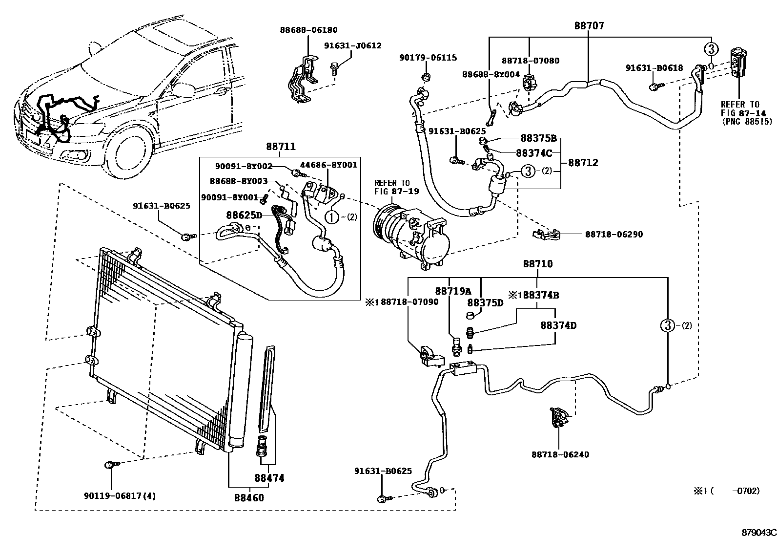 Toyota CAMRY Heating & Air Conditioning - Cooler Piping EPC diagram — 879043C