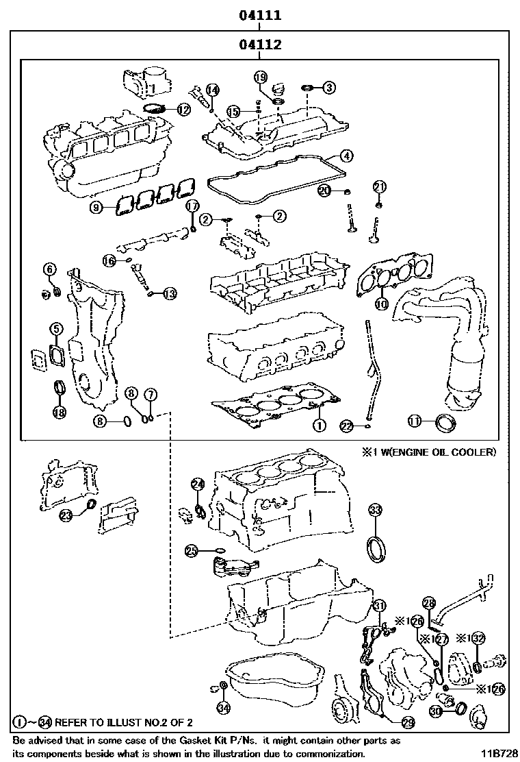 Toyota CAMRY Engine Overhaul Gasket Kit EPC diagram — 11B728