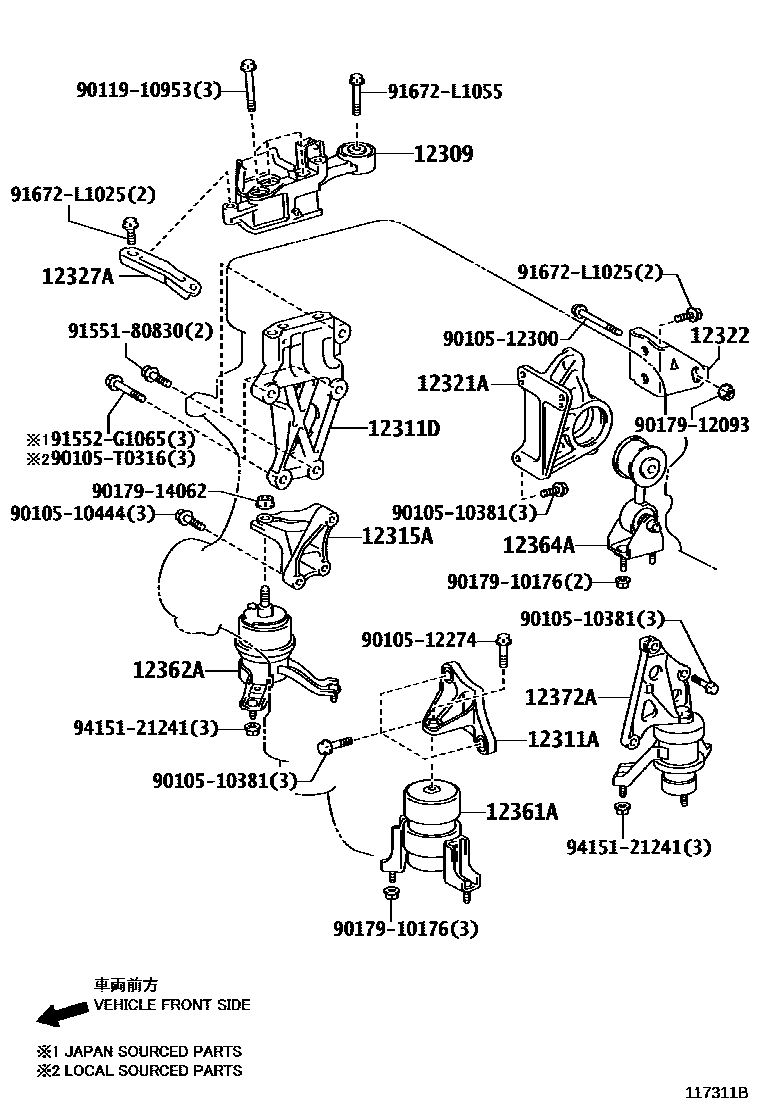 Toyota CAMRY Engine Mounting EPC diagram — 117311B