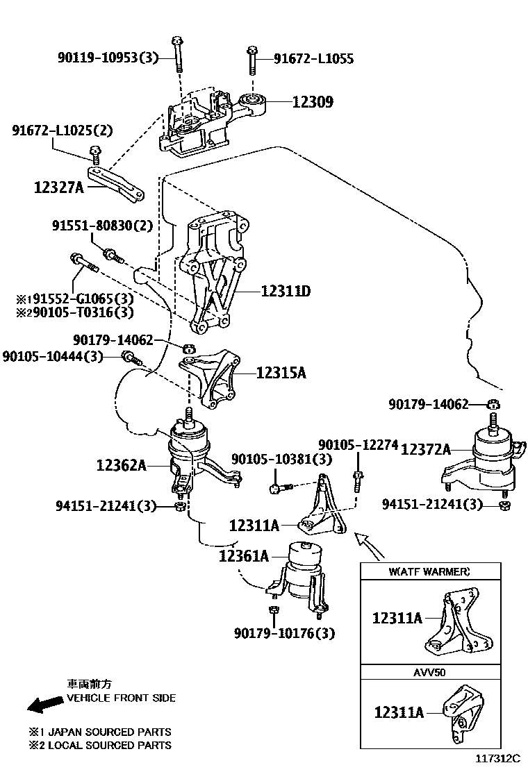 Toyota CAMRY Engine Mounting EPC diagram — 117312C