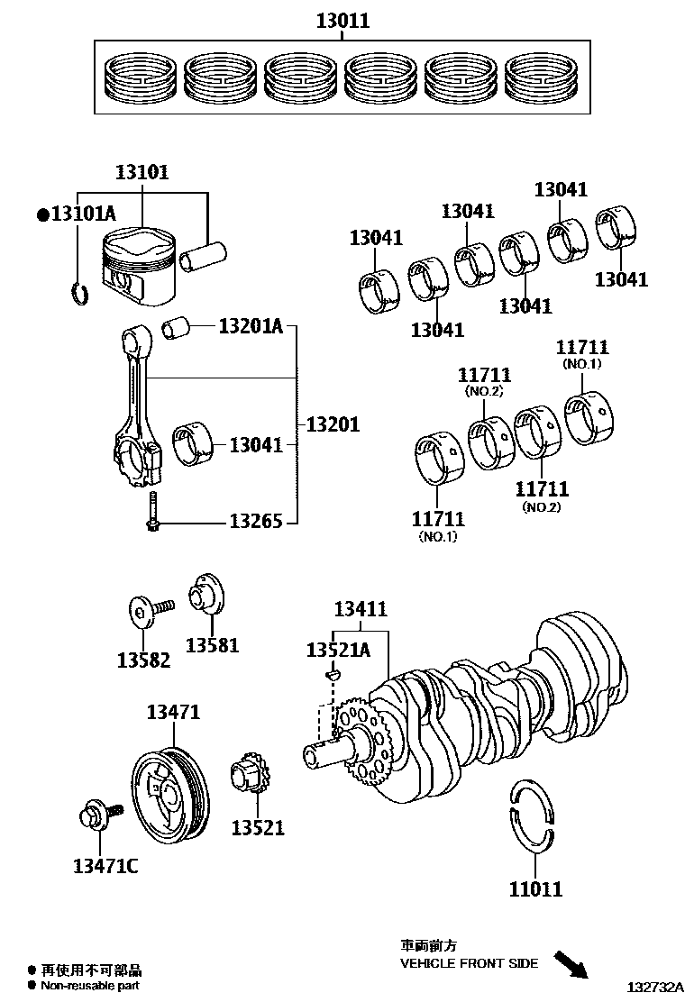 Toyota CAMRY Crankshaft & Piston EPC diagram — 132732A