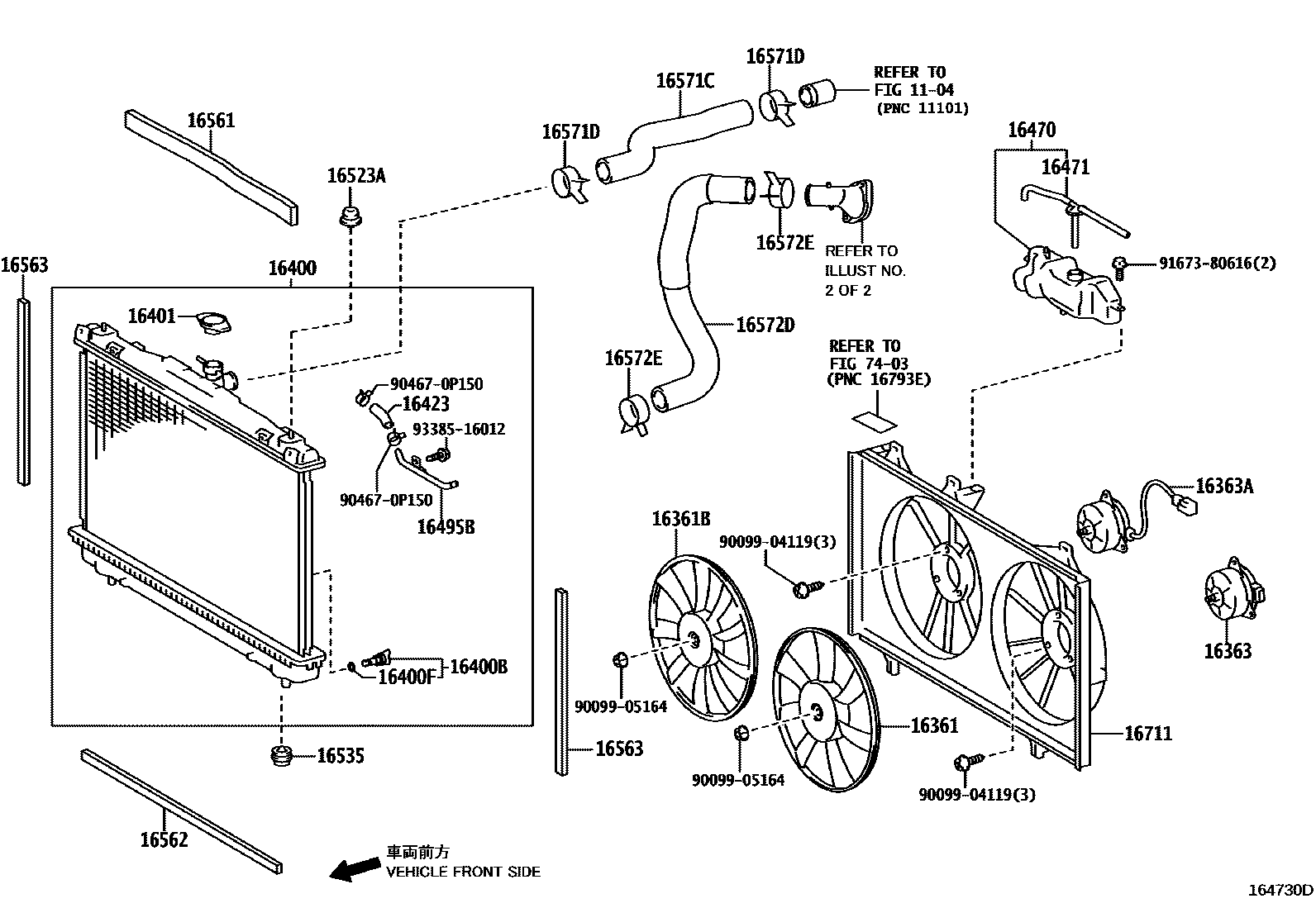 Toyota CAMRY RADIATOR & WATER OUTLET EPC diagram — 164730D