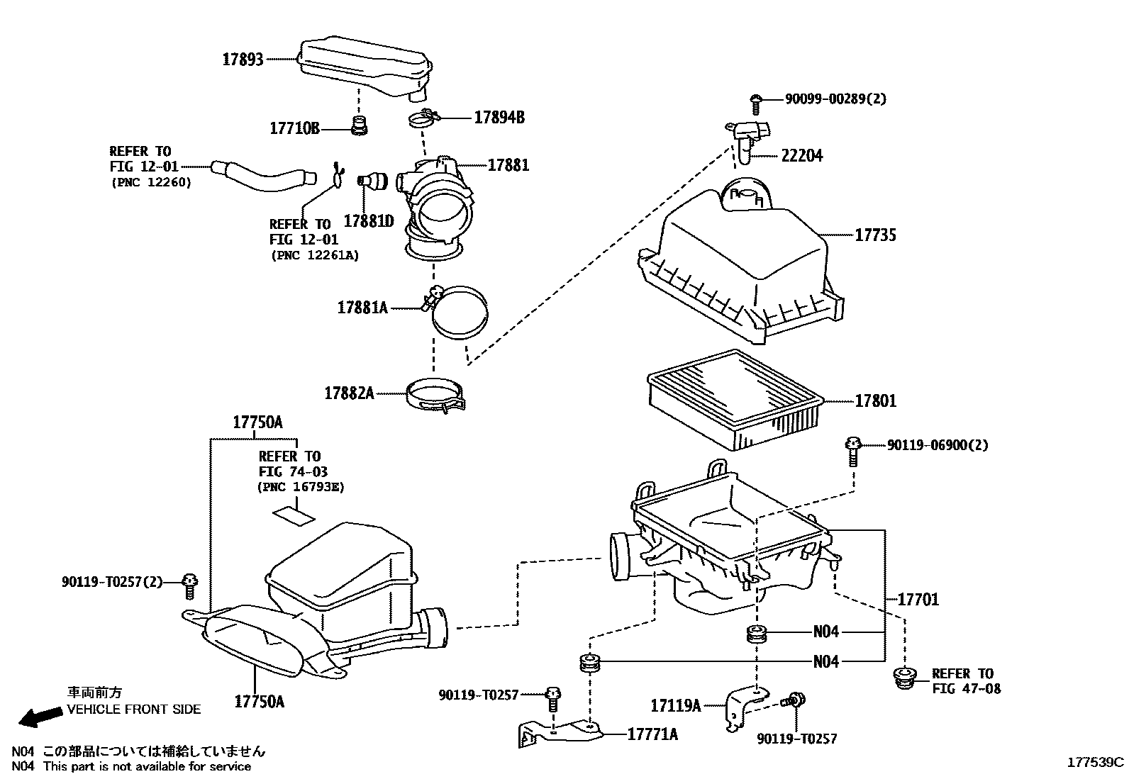 Toyota CAMRY Air Cleaner EPC diagram — 177539C