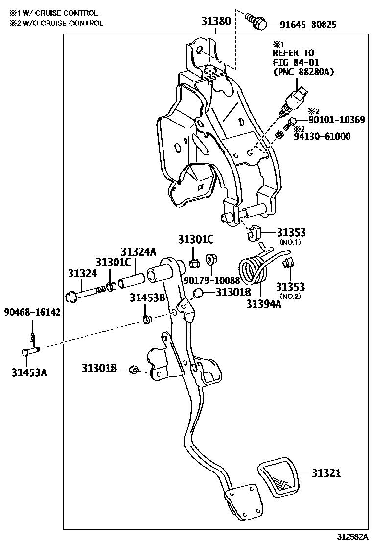Toyota CAMRY 离合器踏板和挠性软管 EPC diagram — 312582A