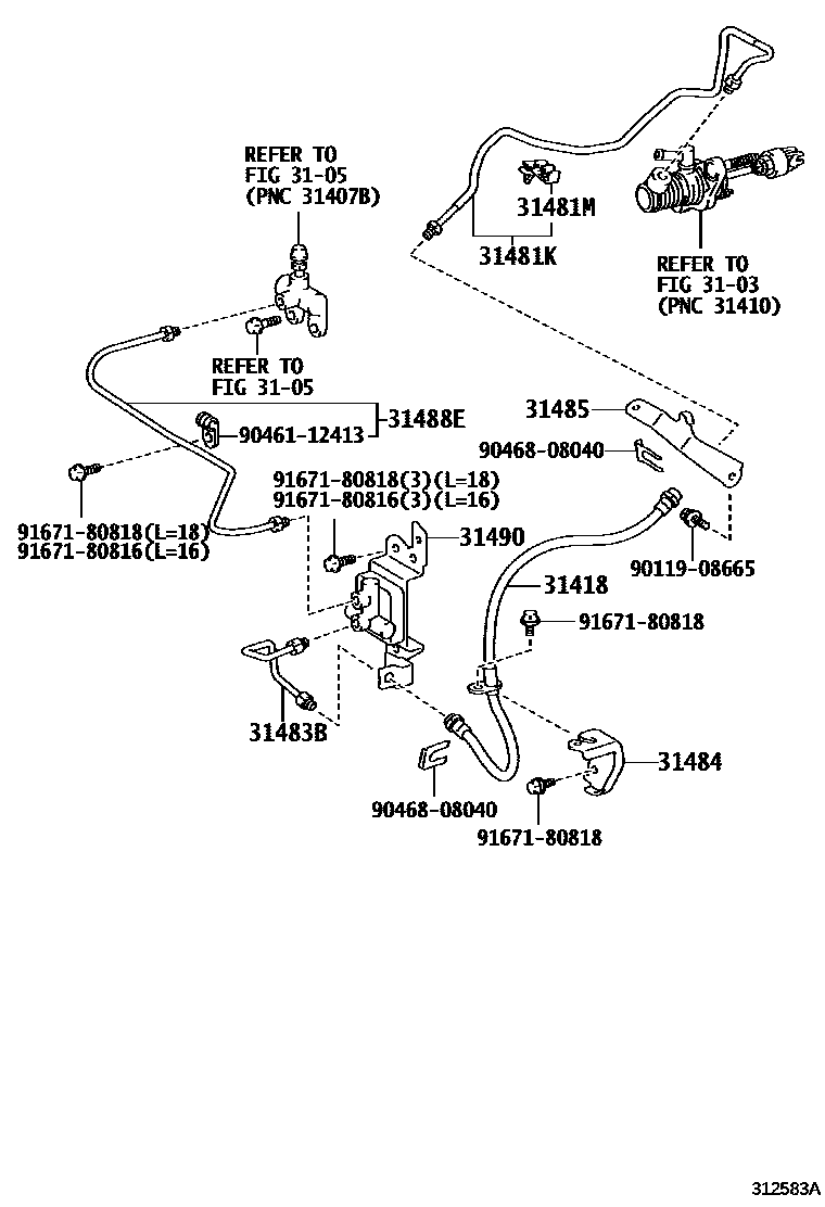Toyota CAMRY 离合器踏板和挠性软管 EPC diagram — 312583A