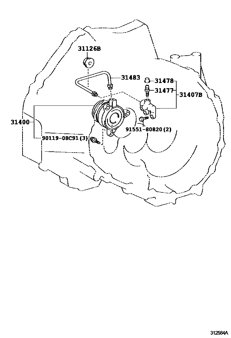 Toyota CAMRY 离合器分离缸 EPC diagram — 312584A
