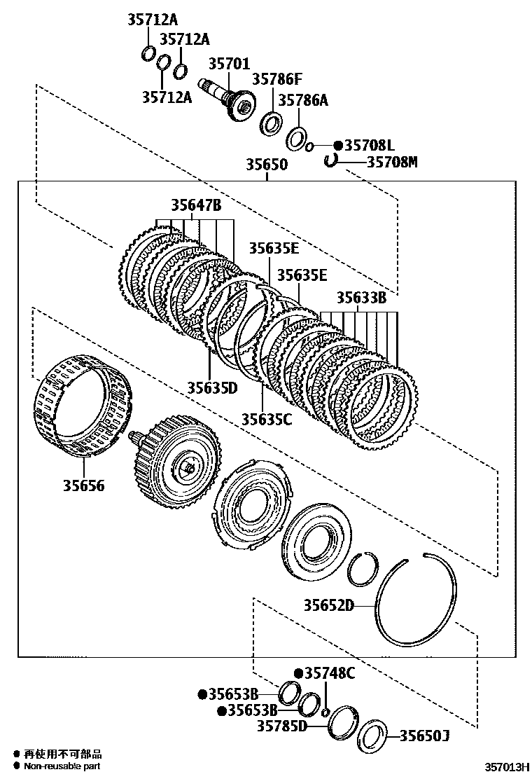 Toyota CAMRY 制动带和多片式离合器(ATM) EPC diagram — 357013H
