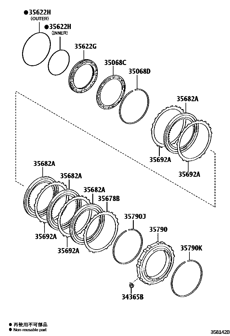 Toyota CAMRY 中央支架和行星太阳齿轮(ATM) EPC diagram — 358142B