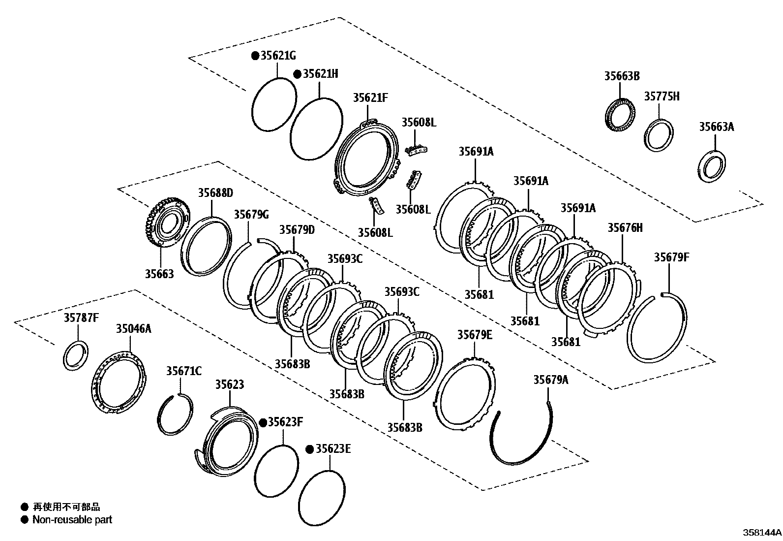 Toyota CAMRY 3号制动器、一档和倒档制动器(ATM) EPC diagram — 358144A