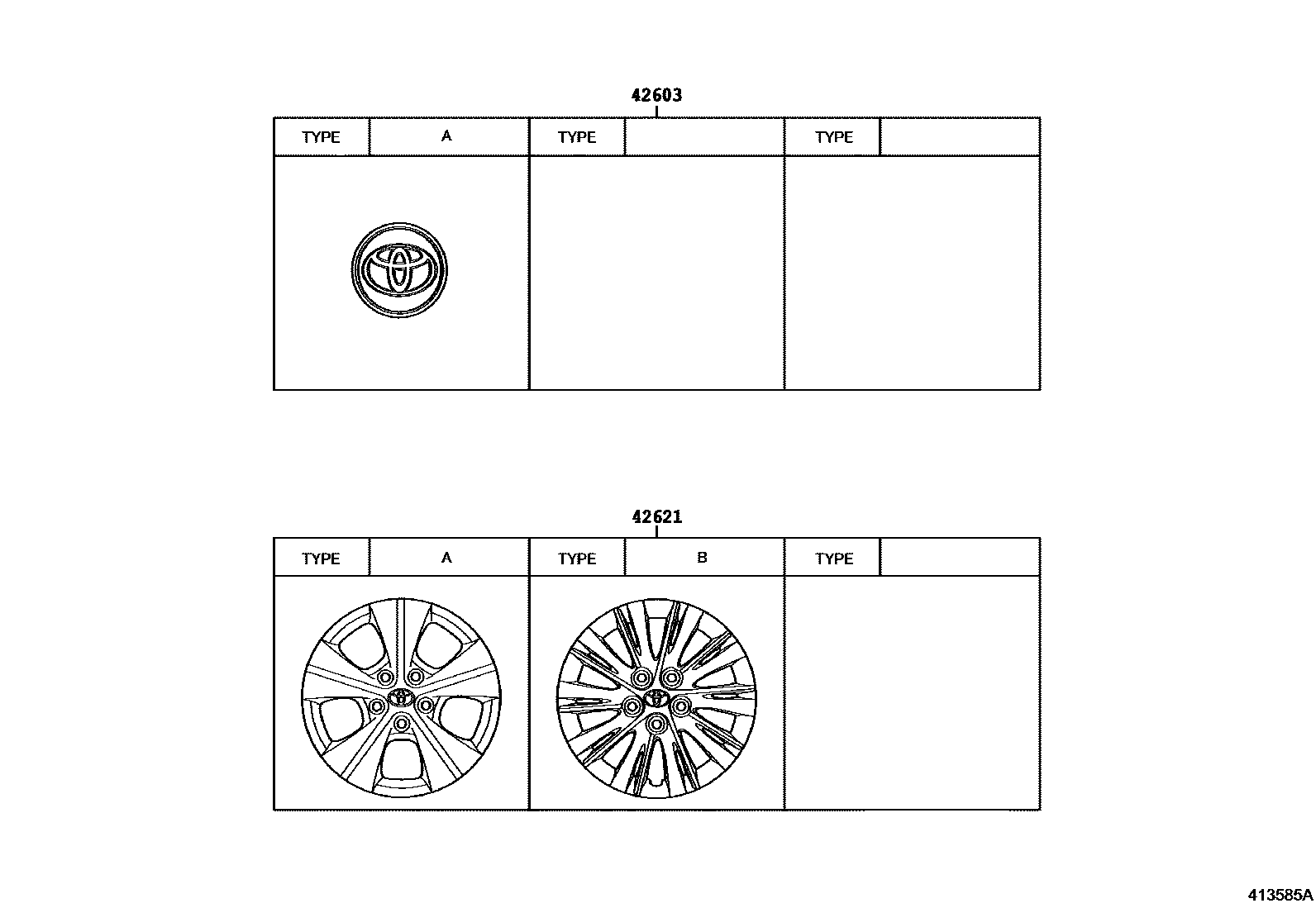 Toyota CAMRY 车轮和车轮盖 EPC diagram — 413585A