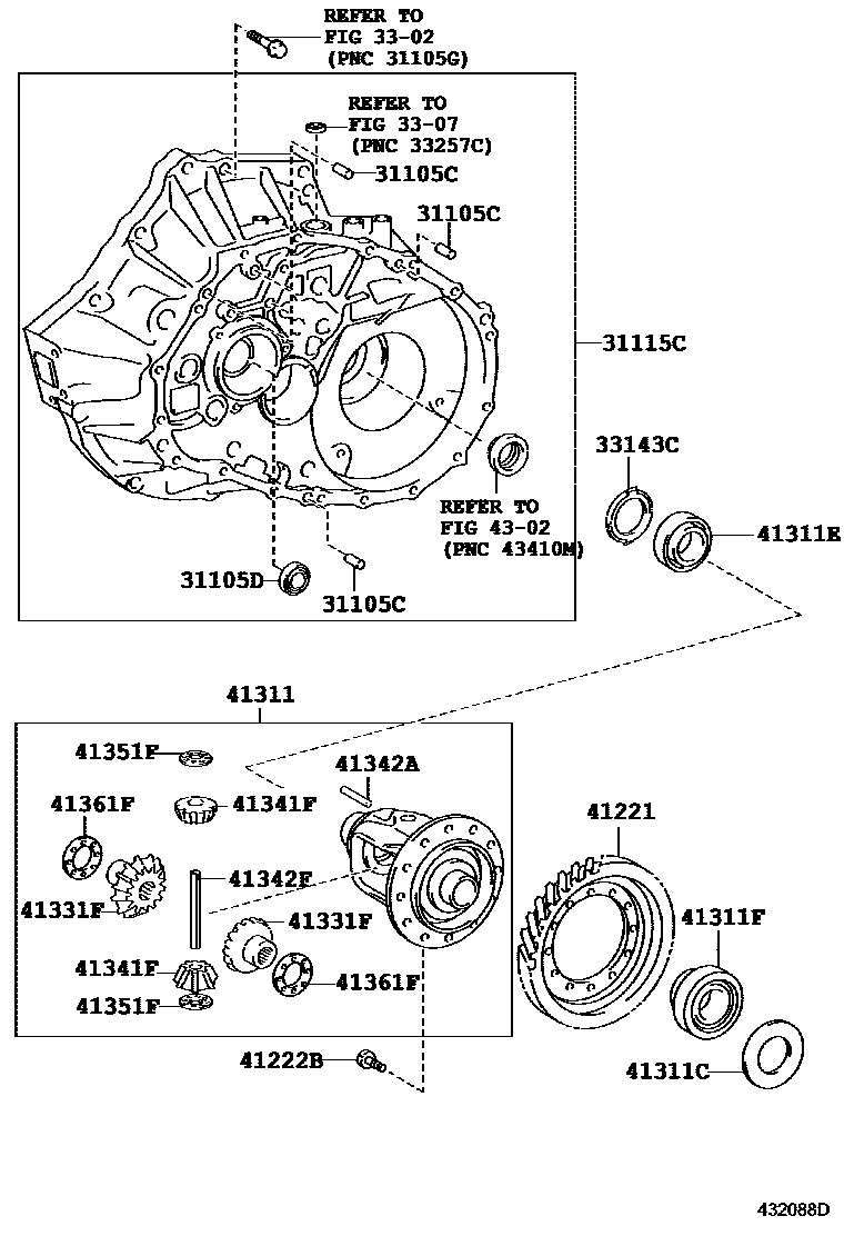 Toyota CAMRY 前桥壳和差速器 EPC diagram — 432088D