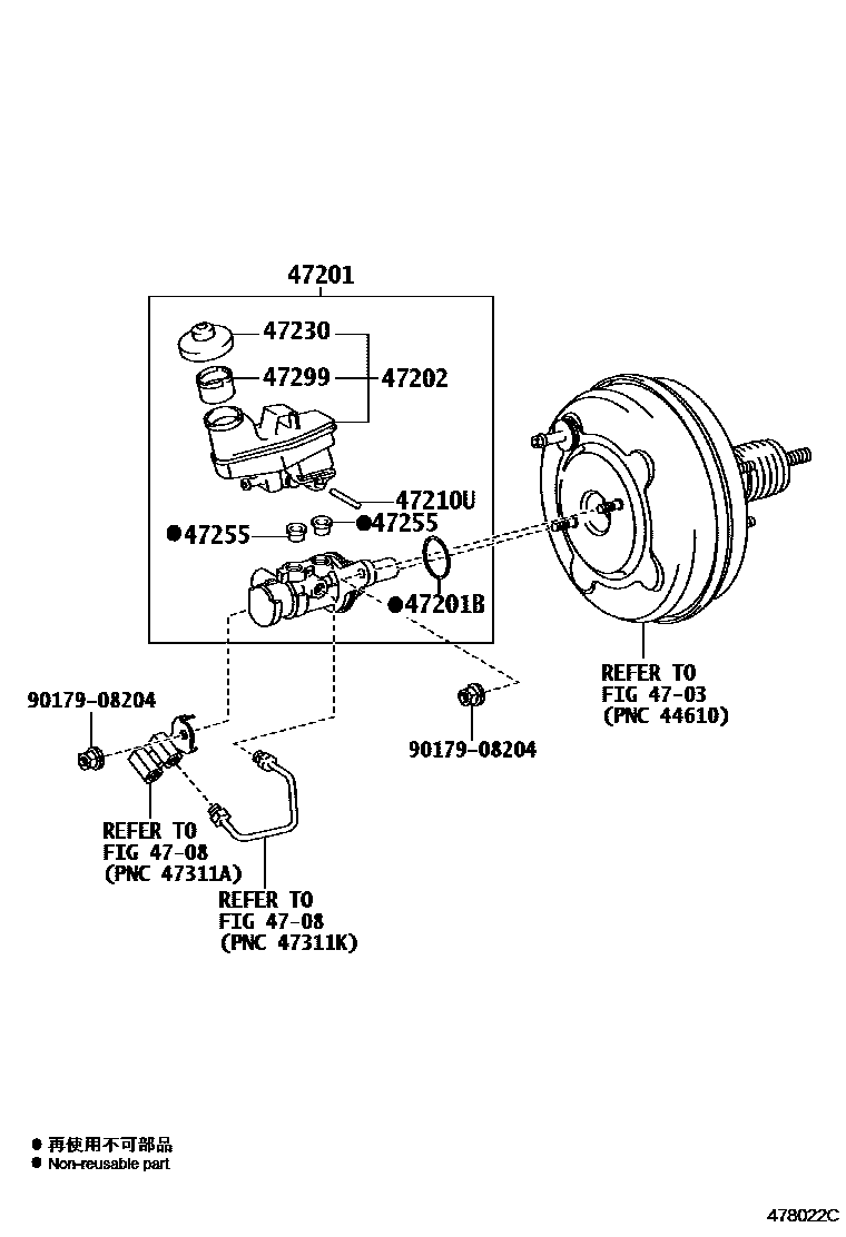 Toyota CAMRY 制动总泵 EPC diagram — 478022C