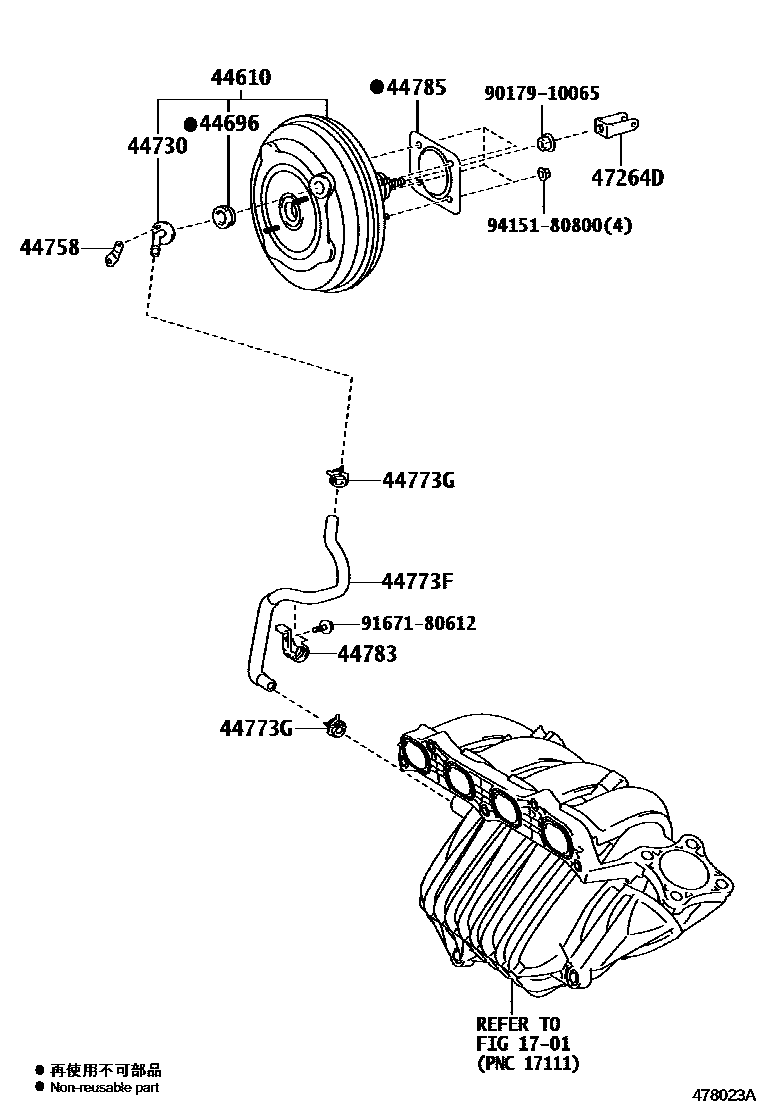 Toyota CAMRY 制动助力器和真空管 EPC diagram — 478023A