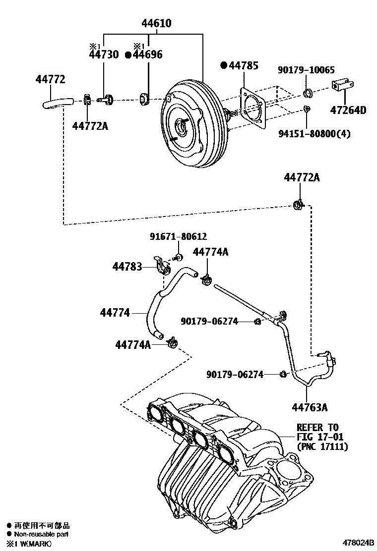 Toyota CAMRY 制动助力器和真空管 EPC diagram — 478024B