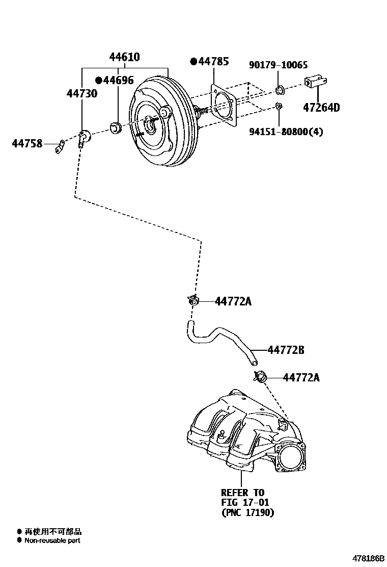Toyota CAMRY 制动助力器和真空管 EPC diagram — 478186B