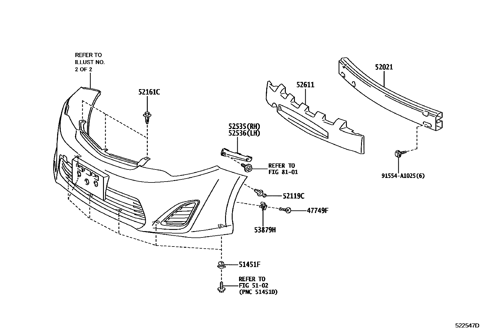 Toyota CAMRY 前保险杠及附件 EPC diagram — 522547D