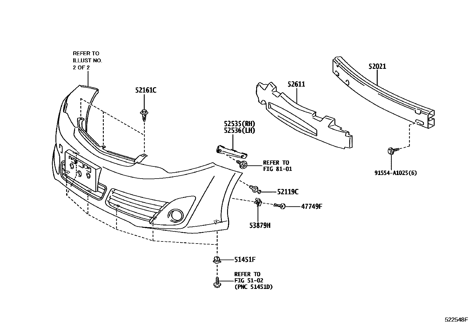Toyota CAMRY 前保险杠及附件 EPC diagram — 522548F