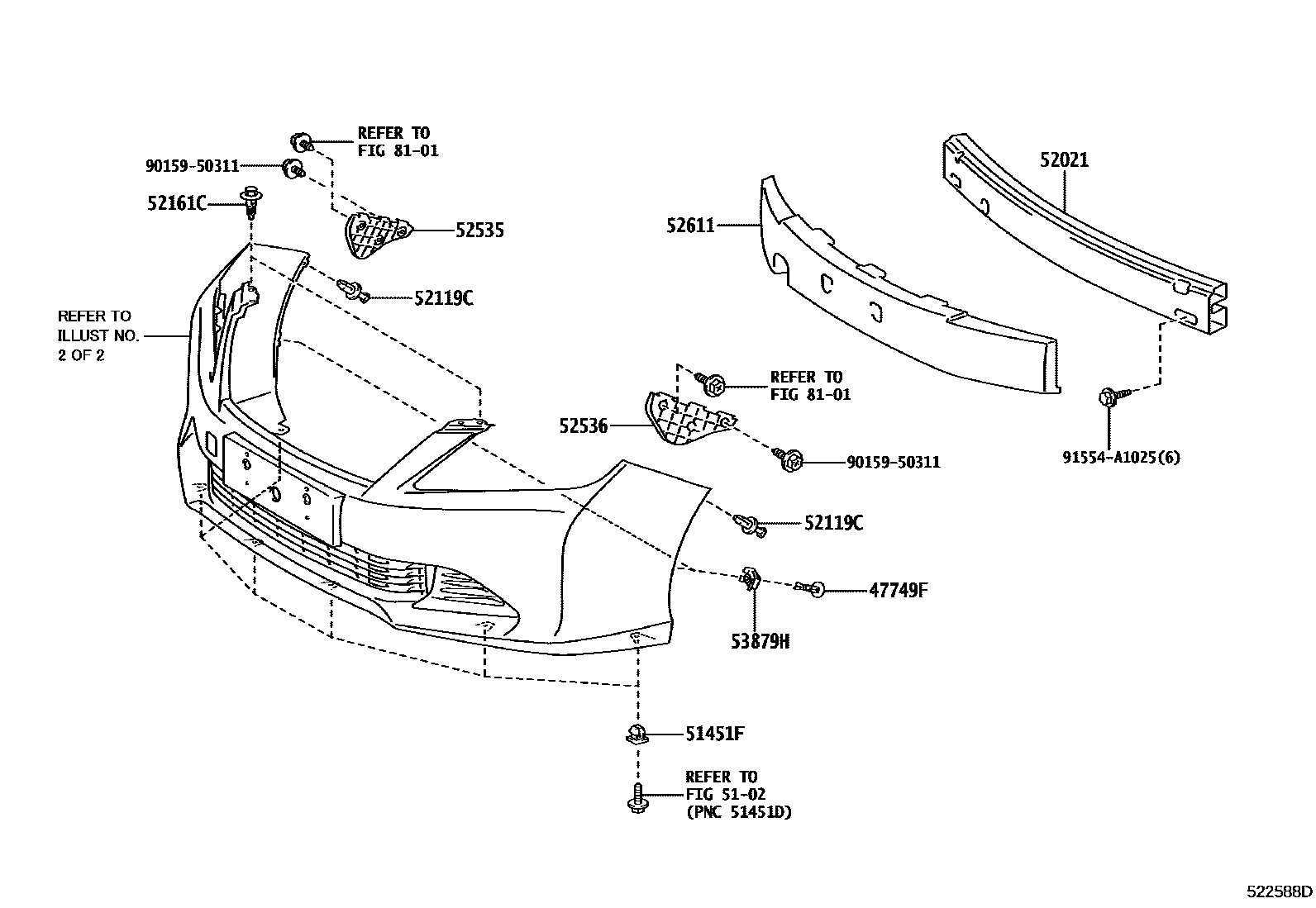 Toyota CAMRY 前保险杠及附件 EPC diagram — 522588D
