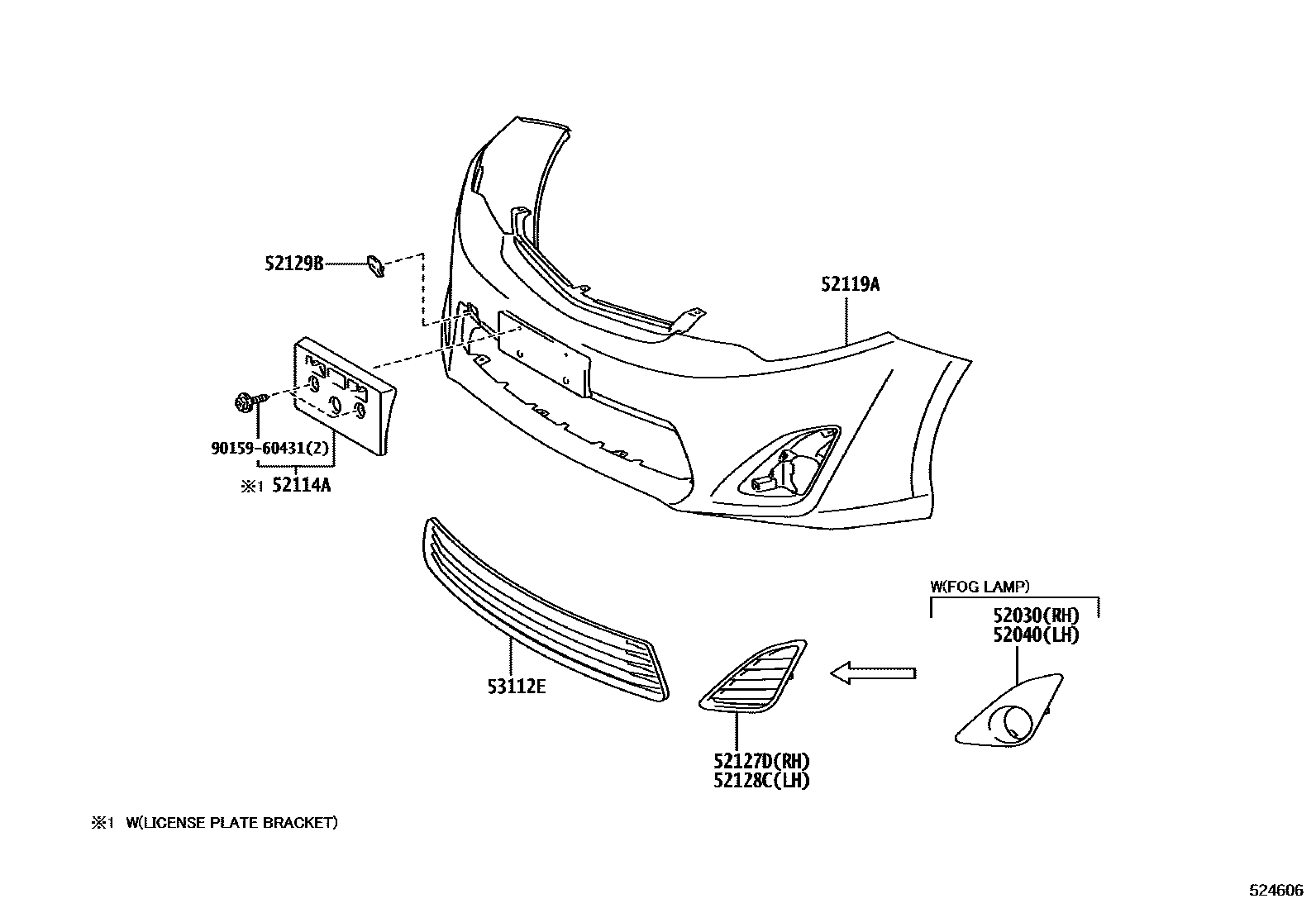 Toyota CAMRY 前保险杠及附件 EPC diagram — 524606