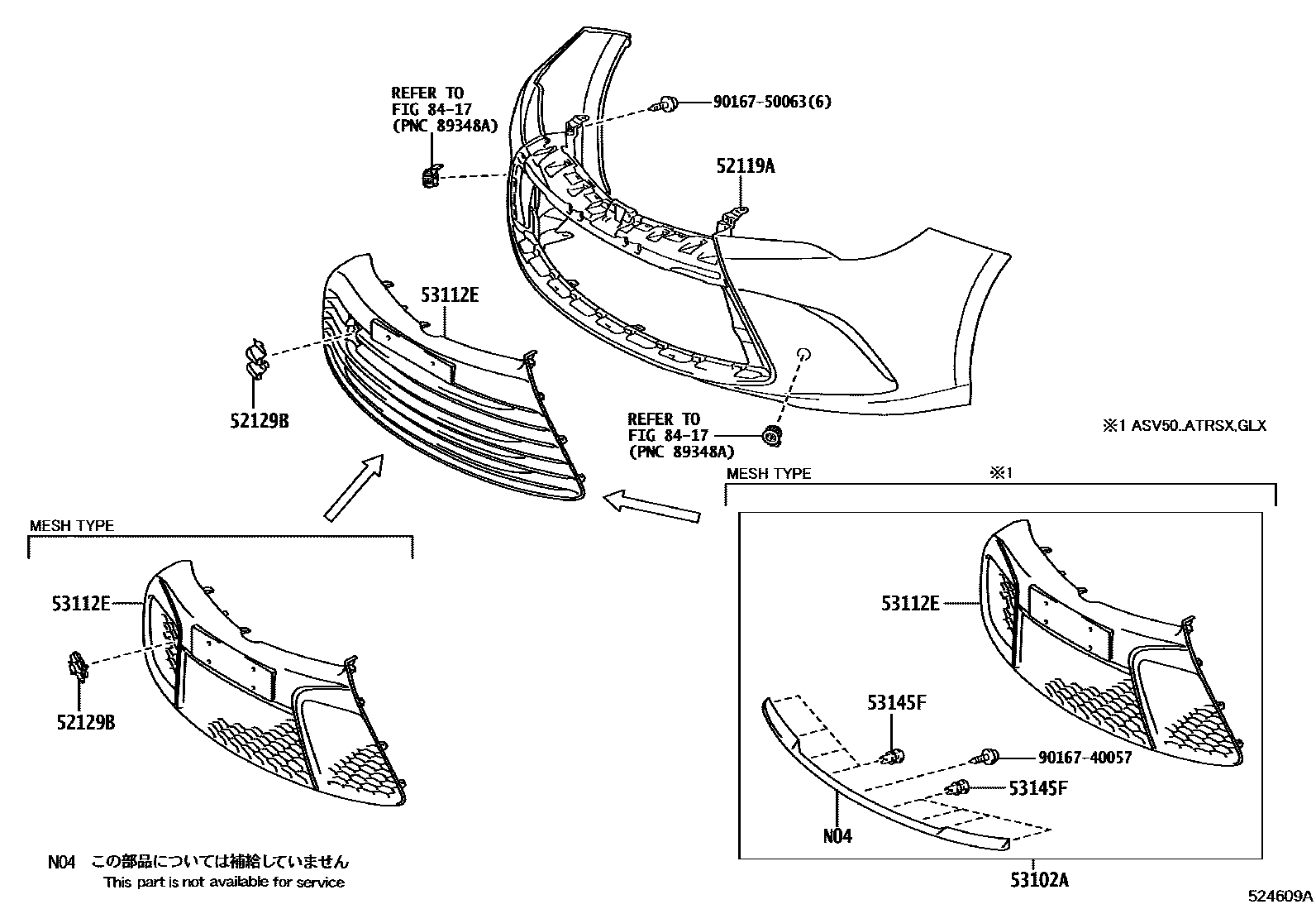 Toyota CAMRY 前保险杠及附件 EPC diagram — 524609A