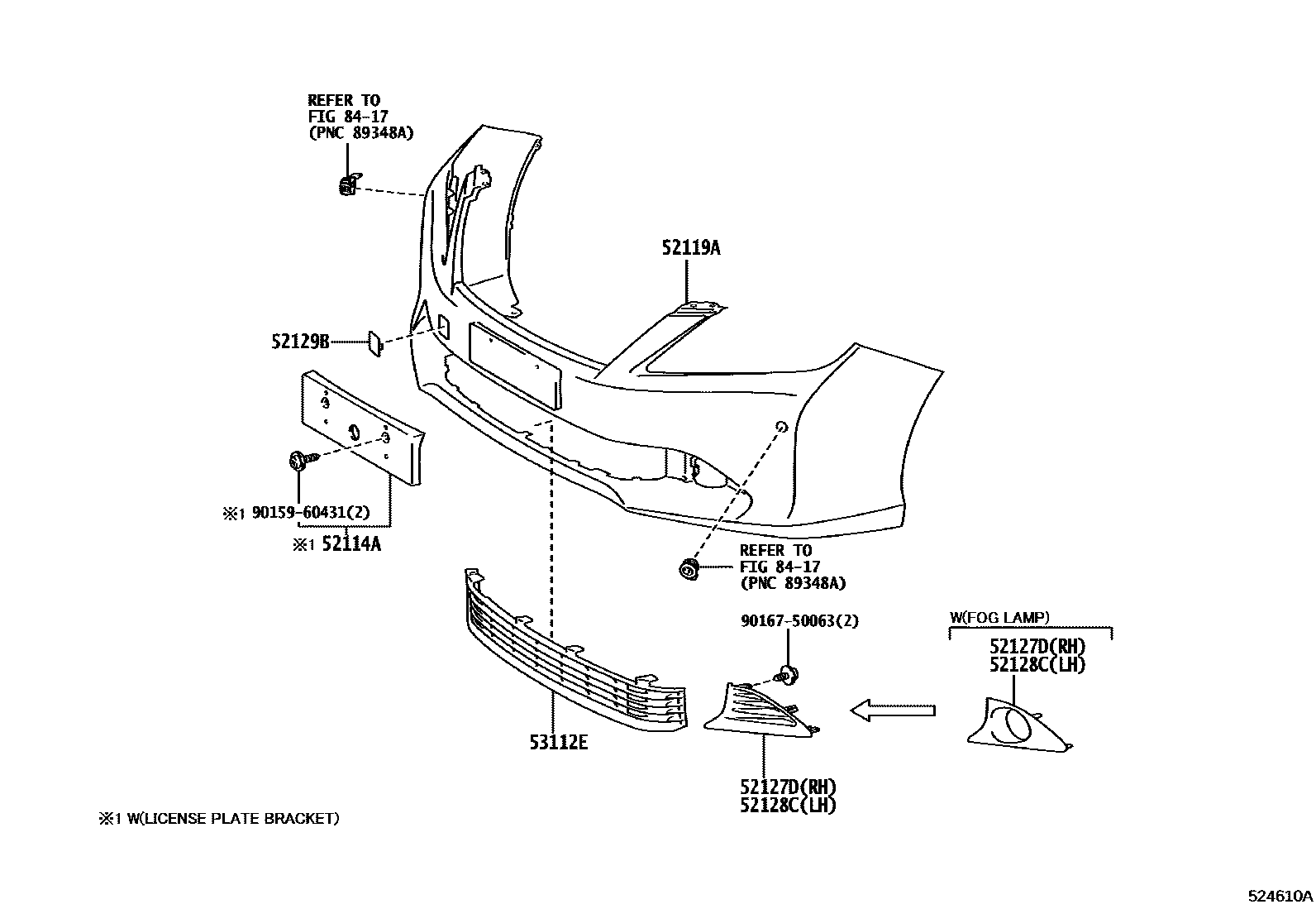 Toyota CAMRY 前保险杠及附件 EPC diagram — 524610A