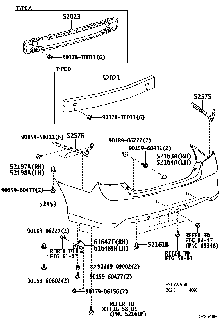 Toyota CAMRY 后保险杠及附件 EPC diagram — 522549F